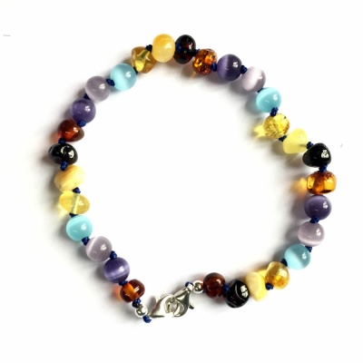 Adult Adjustable Amber and Cats Eye Mix Bracelet